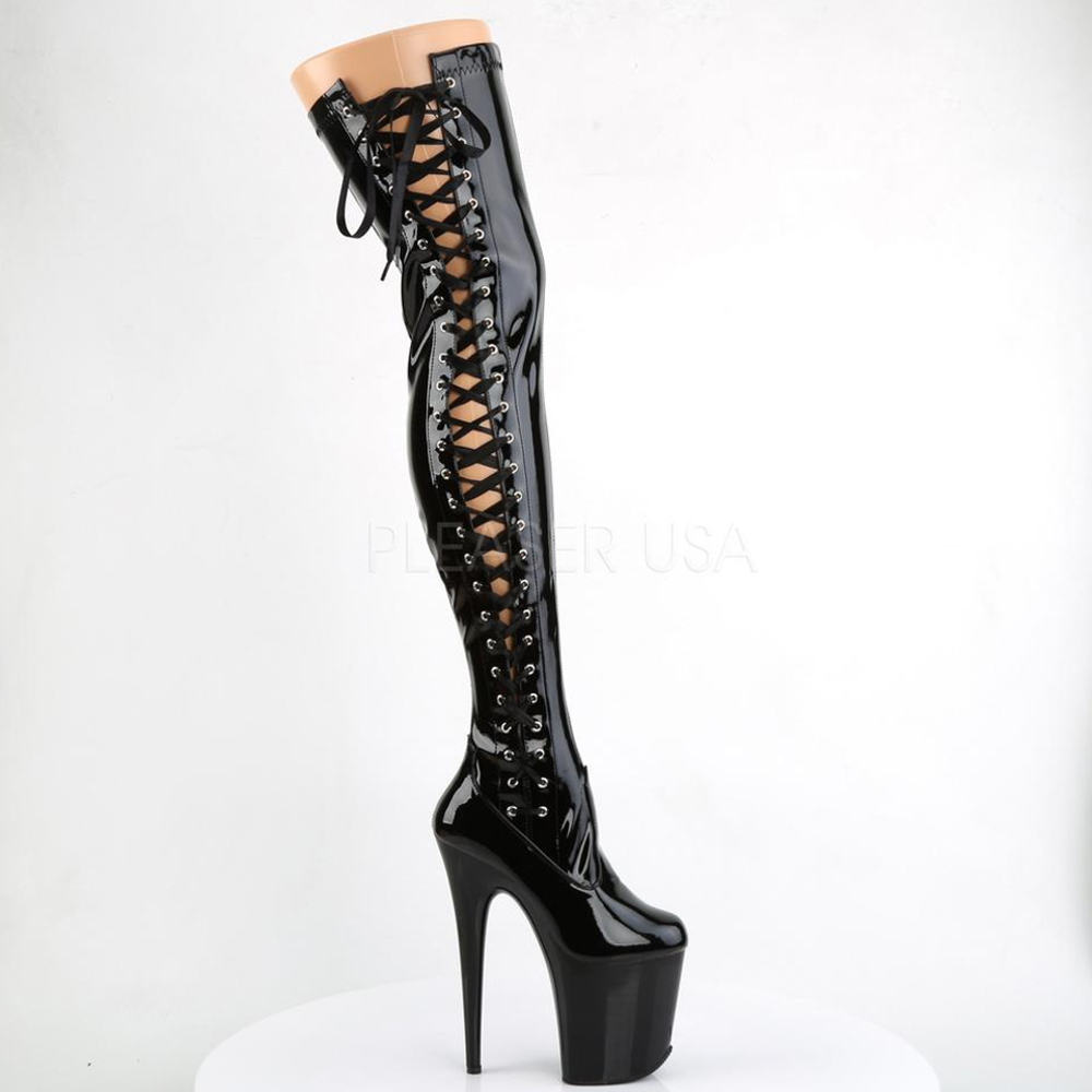 Pleaser - FLAMINGO-3050 Plateau Overknee Laarzen - Paaldans schoenen - Zwart